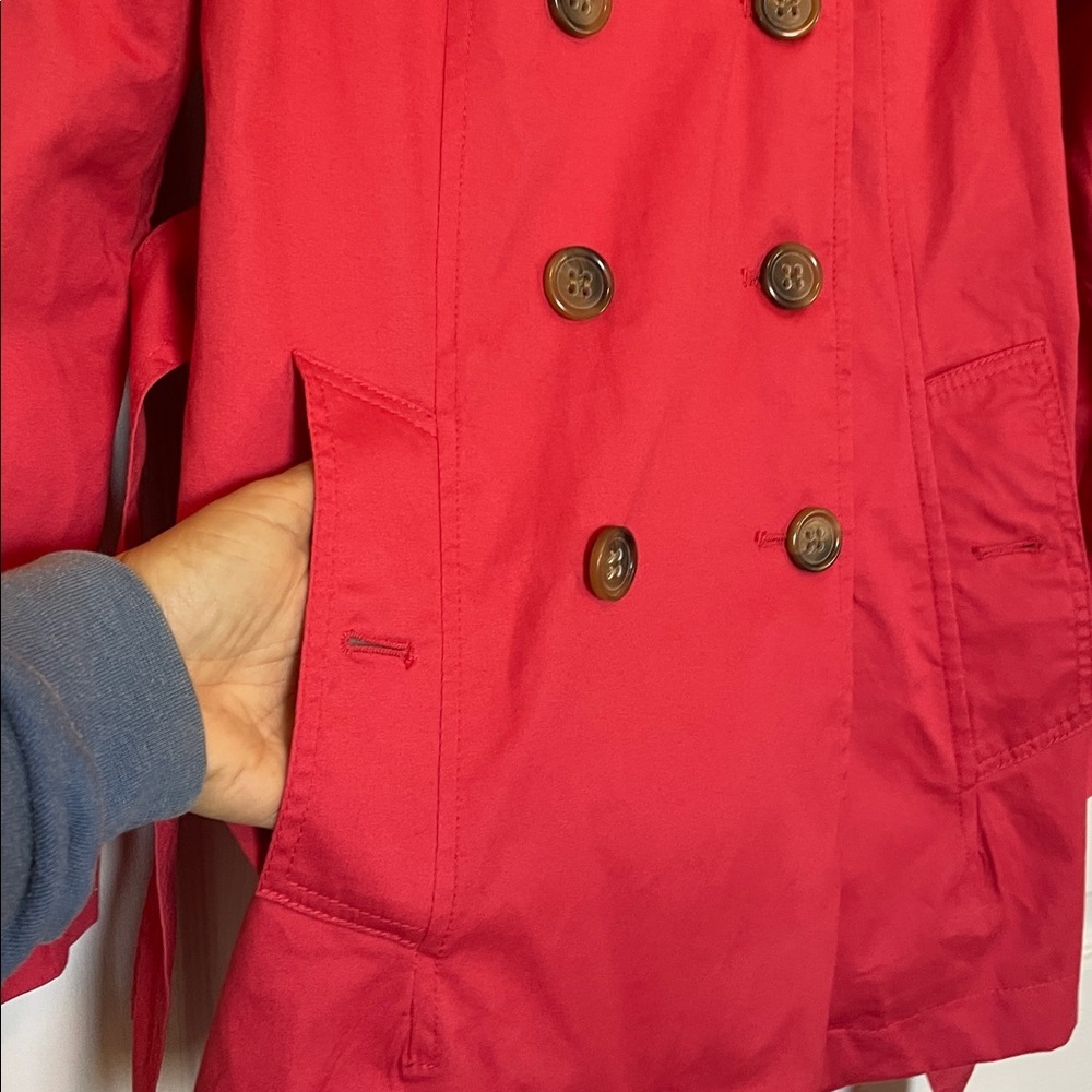 Women’s L St. John’s Bay coral belted car length coat double breasted buttons - Picture 9 of 11